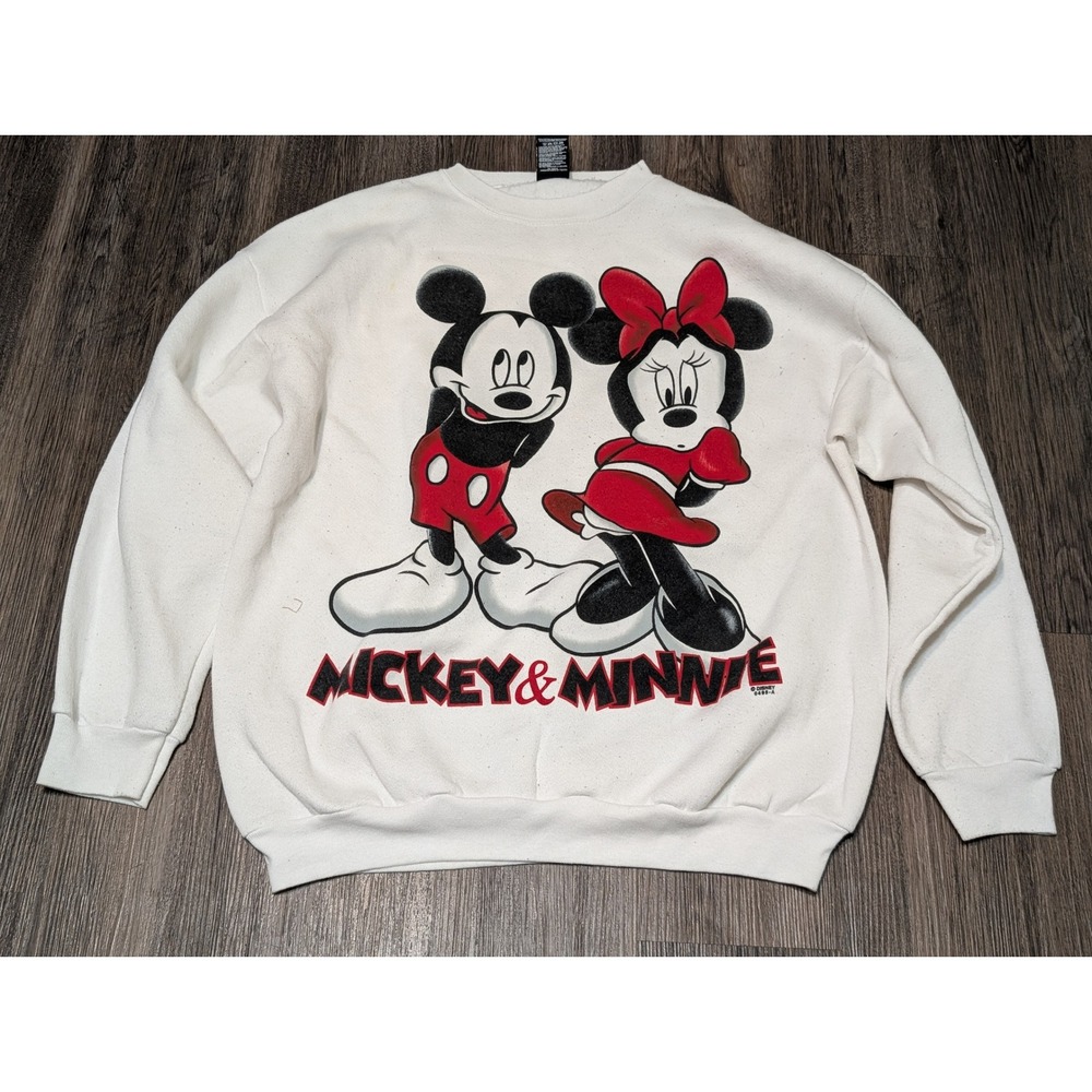 Vintage Mickey Mouse & Minnie Mouse Sweatshirt White‎ XL Disney Jerry Leigh